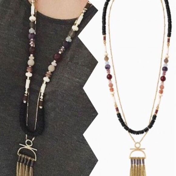 Stella & Dot Genevieve Tassel Necklace Beaded Layered Multi-Strand Tribal office - Picture 6 of 9